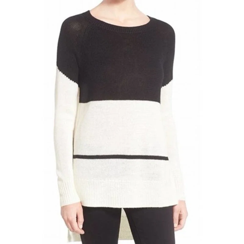 Trouve Striped Color Blocked High Low Sweater